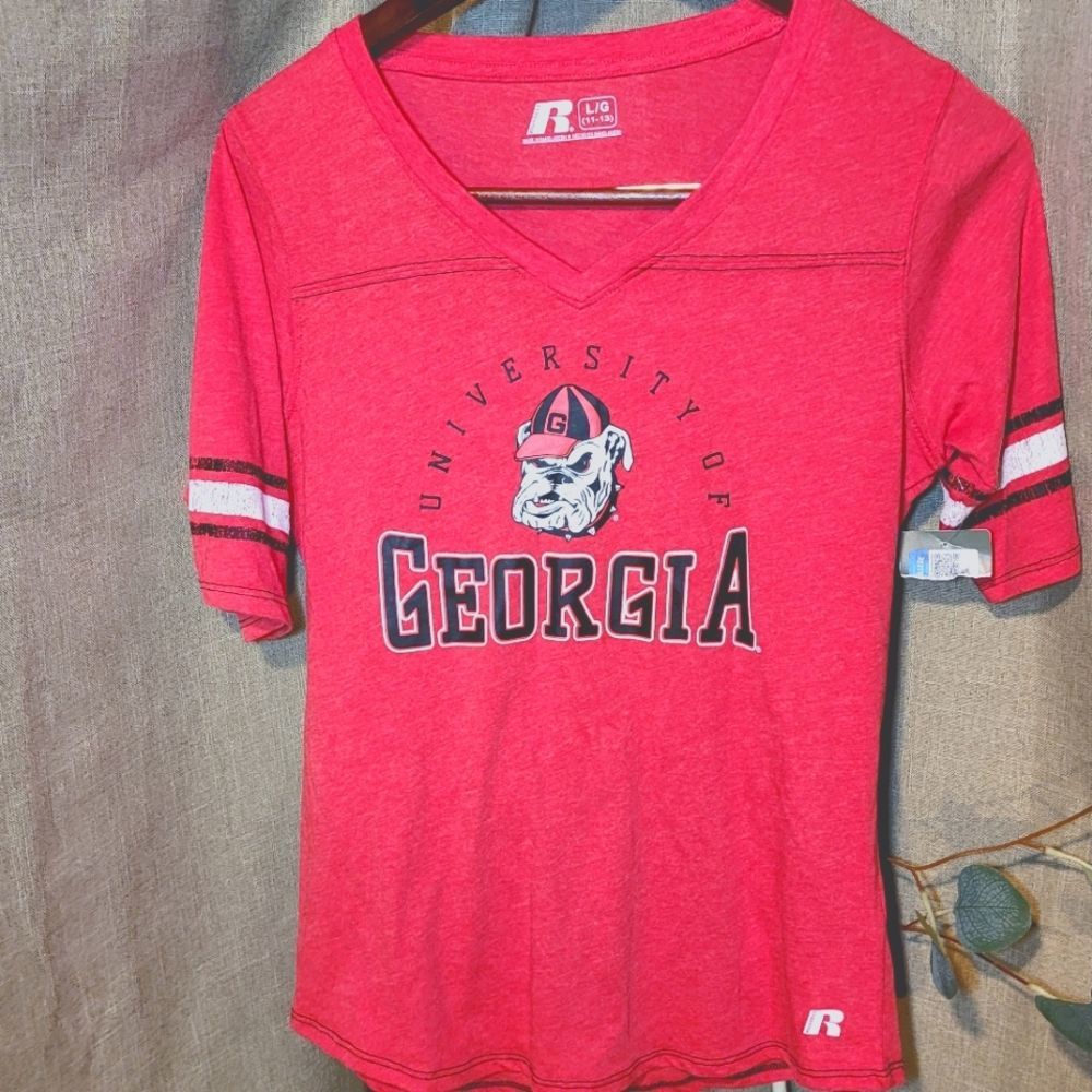 Russell Athletic University of Georgia V-Neck Tee, Women's Large ~ EUC